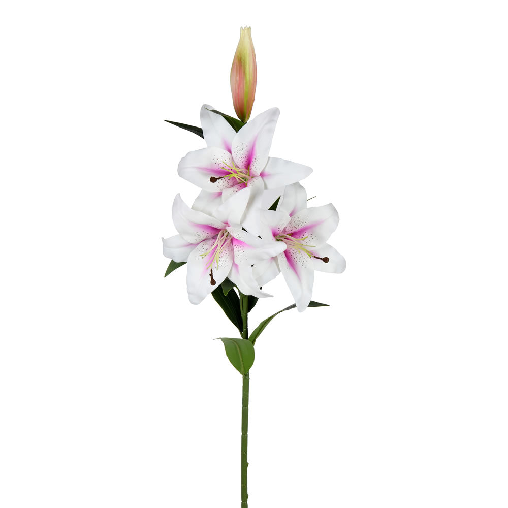 Vickerman 36'' Artificial White and Pink Real Touch Lily Spray. Includes 2 sprays per pack.