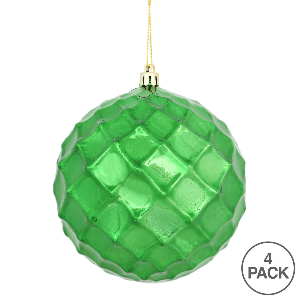 Vickerman 4.75" Emerald Shiny Diamond Bauble Christmas Ornament Set of 4