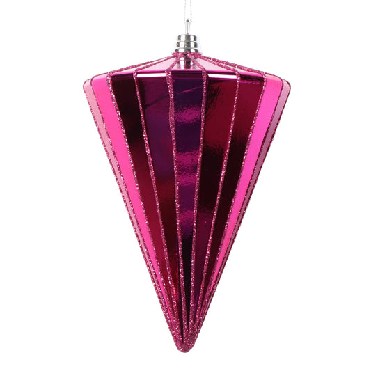 Vickerman 6" Shiny Fuchsia Cone Ornament 3 per bag.