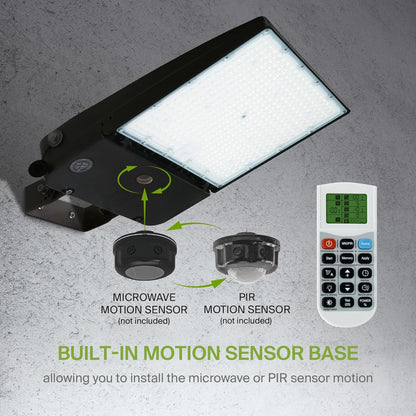 ASD Lighting LED Area Light with Q-base 100/150/200W 120-277V 0-10V Dimmable 170Lm/W 3000/4000/5000K with Photocell Black UL DLC Premium