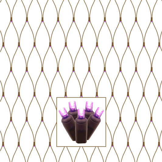 Vickerman 150 Purple Wide Angle LED Single Mold Christmas Net Light Set Brown Wire