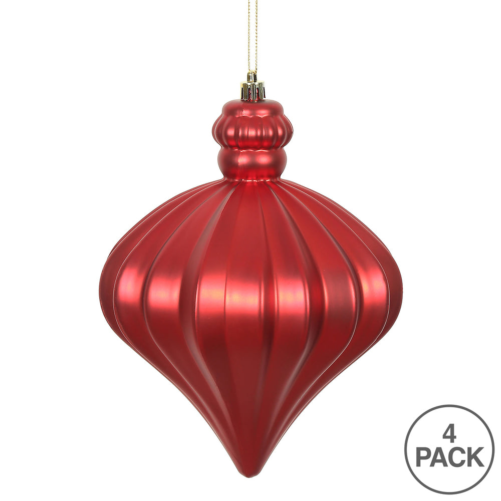 Vickerman 6" Red Matte Onion Drop Christmas Ornament Set of 4