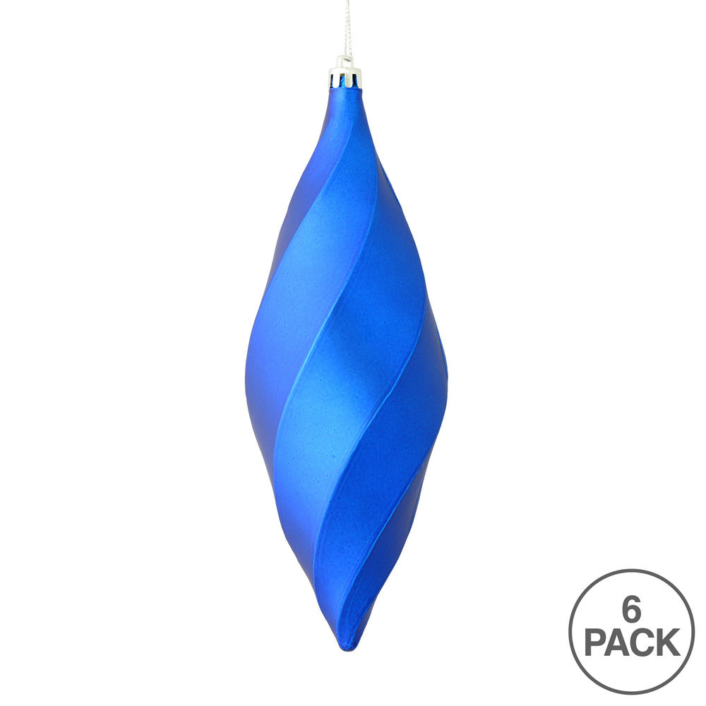 Vickerman 8" Blue Matte Swirl Finial Ornament Pack of 6