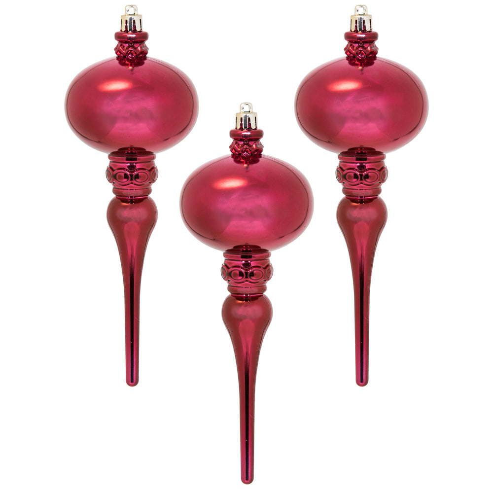 Vickerman 8" x 2.75" Berry Red Shiny Finial 3/Bg