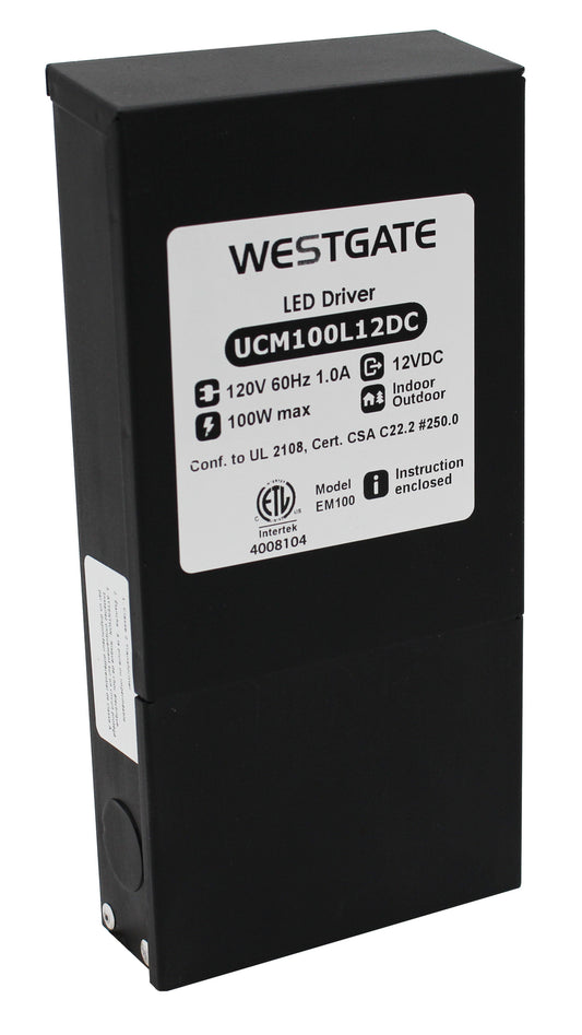 Westgate LED Dimmable Magnetic Transformer 100W 12DC Output, Undercabinet Lighting, Black Finish