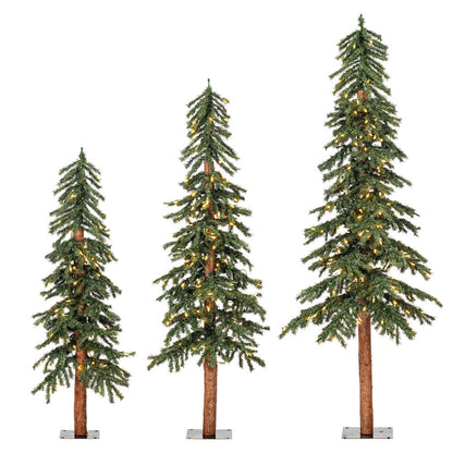 Vickerman 4' 5' 6' Natural Alpine Artificial Christmas Tree Set Warm White LED Lights Set of 3