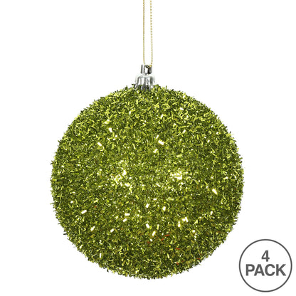 Vickerman 4" Lime Tinsel Ball Ornament 4 per Bag