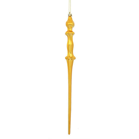 Vickerman 15.7" Antique Gold Shiny Icicle Ornament with drilled and wired caps. Comes 3 per Box.