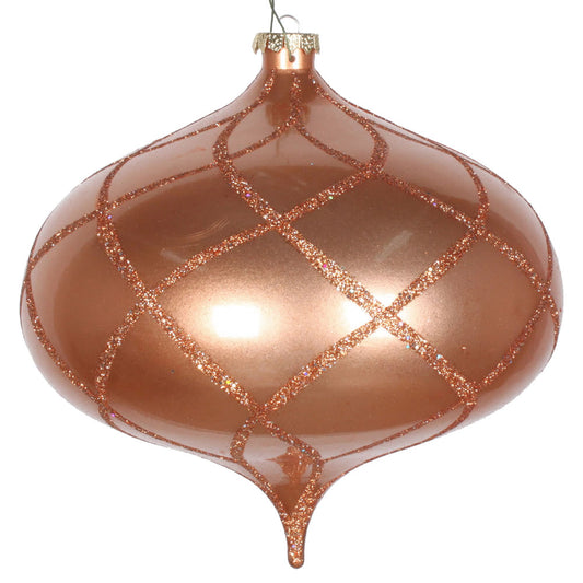 Vickerman 8" Rose Gold Candy Glitter Net Onion Christmas Ornament