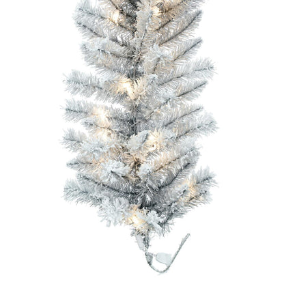 Vickerman 9' x 14" Frosted Silver Artificial Christmas Garland Warm White Dura-lit LED Lights