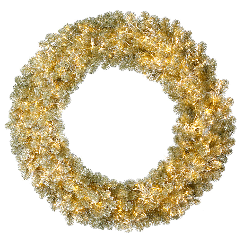 Vickerman 48" Champagne Artificial Christmas Wreath Warm White LED 3MM 8 Function Lights