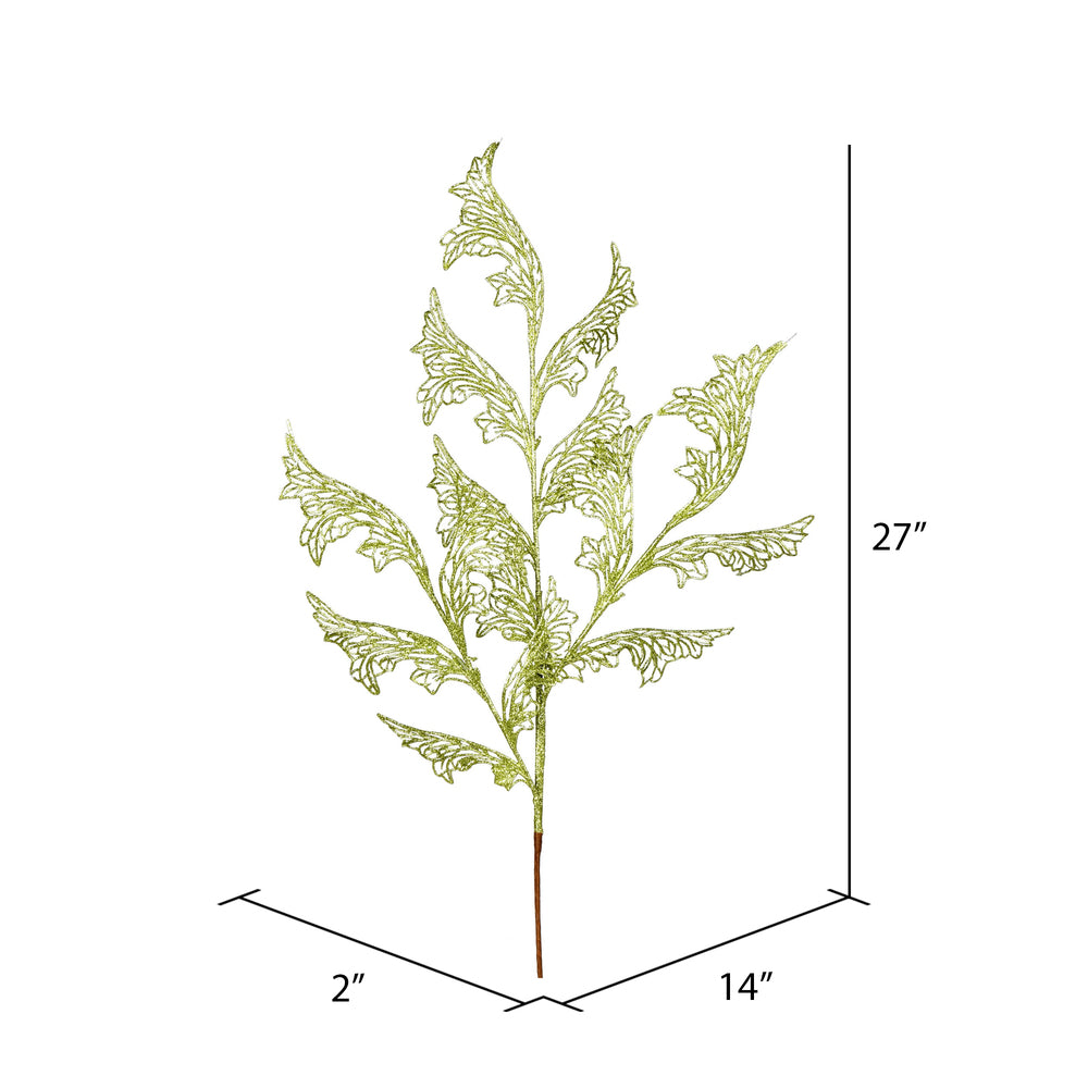 Vickerman 27" Lime Glitter Coral Bells Leaf Lace Artificial Christmas Spray. Includes 12 sprays per pack.