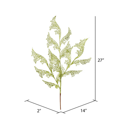 Vickerman 27" Lime Glitter Coral Bells Leaf Lace Artificial Christmas Spray. Includes 12 sprays per pack.