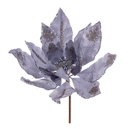 Vickerman 14" Artificial Silver Double Sided Velvet Poinsettia Christmas Pick