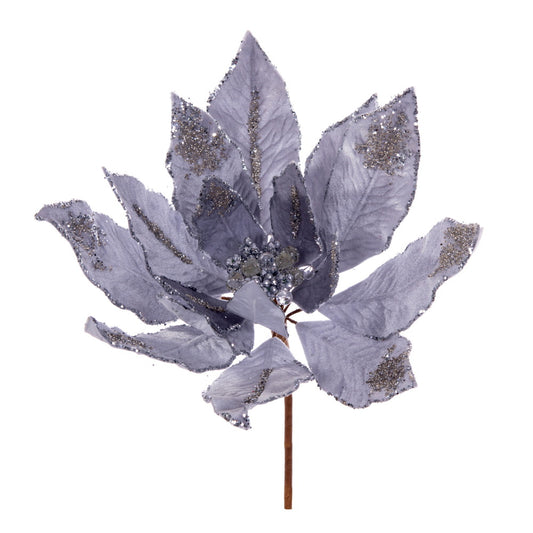 Vickerman 14" Artificial Silver Double Sided Velvet Poinsettia Christmas Pick