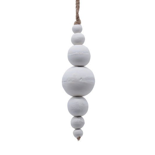 Vickerman 5" White Wooden Bead Ornament. Includes 2 pieces per bag.