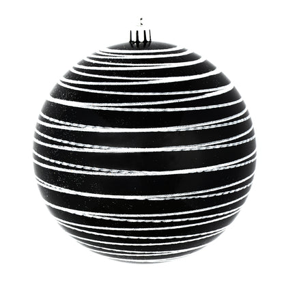 Vickerman 4" Black Candy Finish Ball Ornament with Glitter Lines 4 per Bag