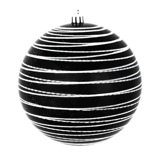 Vickerman 4" Black Candy Finish Ball Ornament with Glitter Lines 4 per Bag