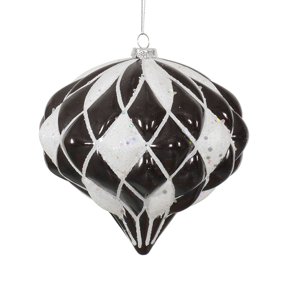 Vickerman 5.7" Black and White Matte/Glitter Diamond Onion Christmas Ornament