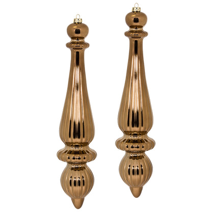 Vickerman 14" Mocha Shiny Finial Drop Christmas Ornament UV Treated with Drilled and Wired Cap 2 per bag