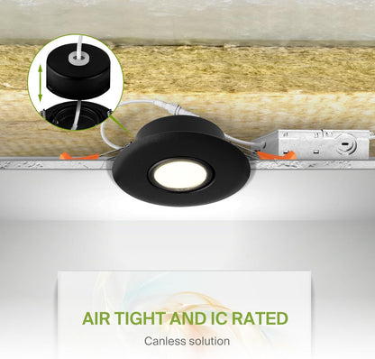 ASD Lighting LED Round Recessed Mini Panel Gimbal Airtight 3" 6W 120V Dimmable CCT Selectable 2700/3000/3500/4000/5000K Black UL 6pack