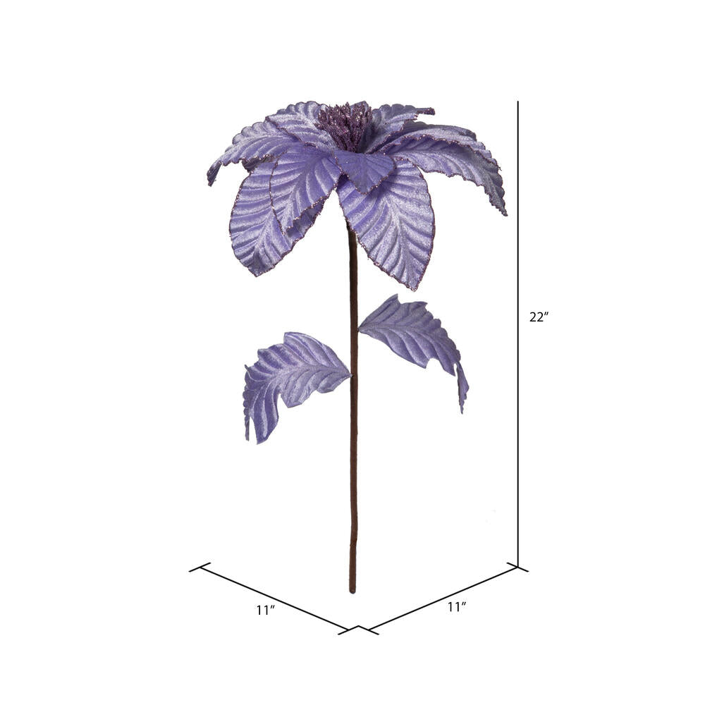 Vickerman 22" Lavender Velvet Glitter Trim Poinsettia 6 per bag.