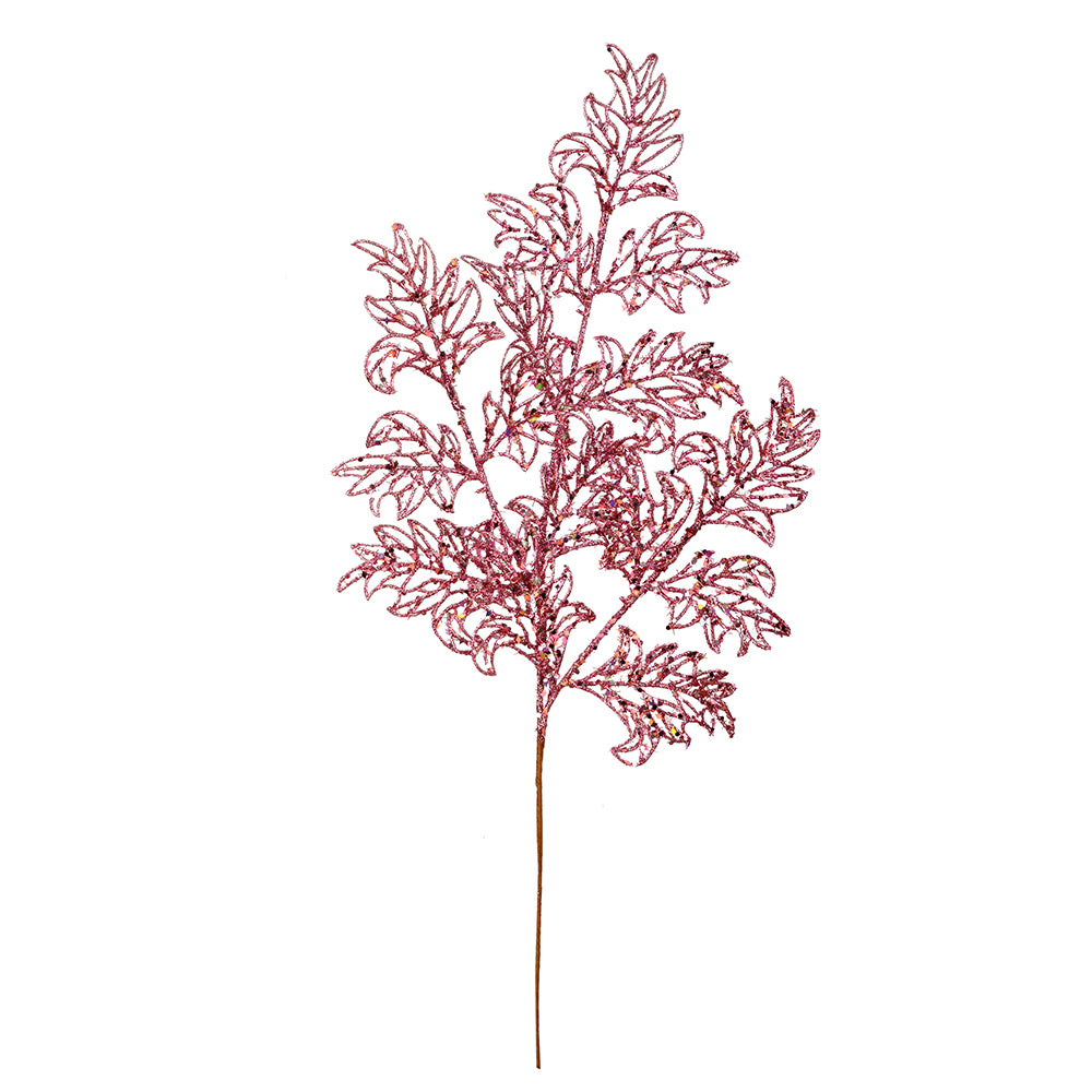 Vickerman 22" Pink Glitter Lace Holly Leaf Artificial Christmas Spray. Includes 12 sprays per pack.