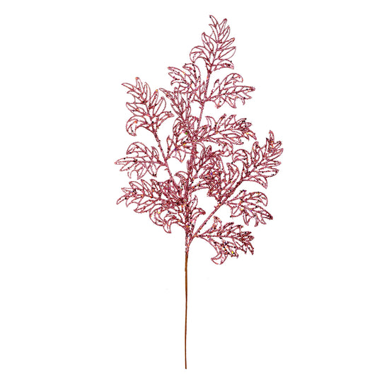Vickerman 22" Pink Glitter Lace Holly Leaf Artificial Christmas Spray. Includes 12 sprays per pack.