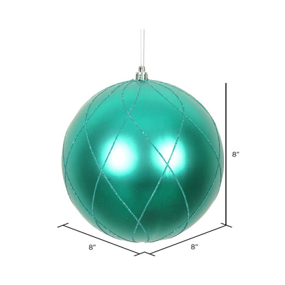 Vickerman 8" Teal Matte and Glitter Swirl Ball Ornament