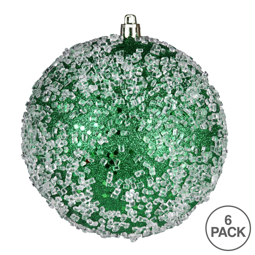 Vickerman 4" Green Glitter Hail Ball Ornament 6 per Bag