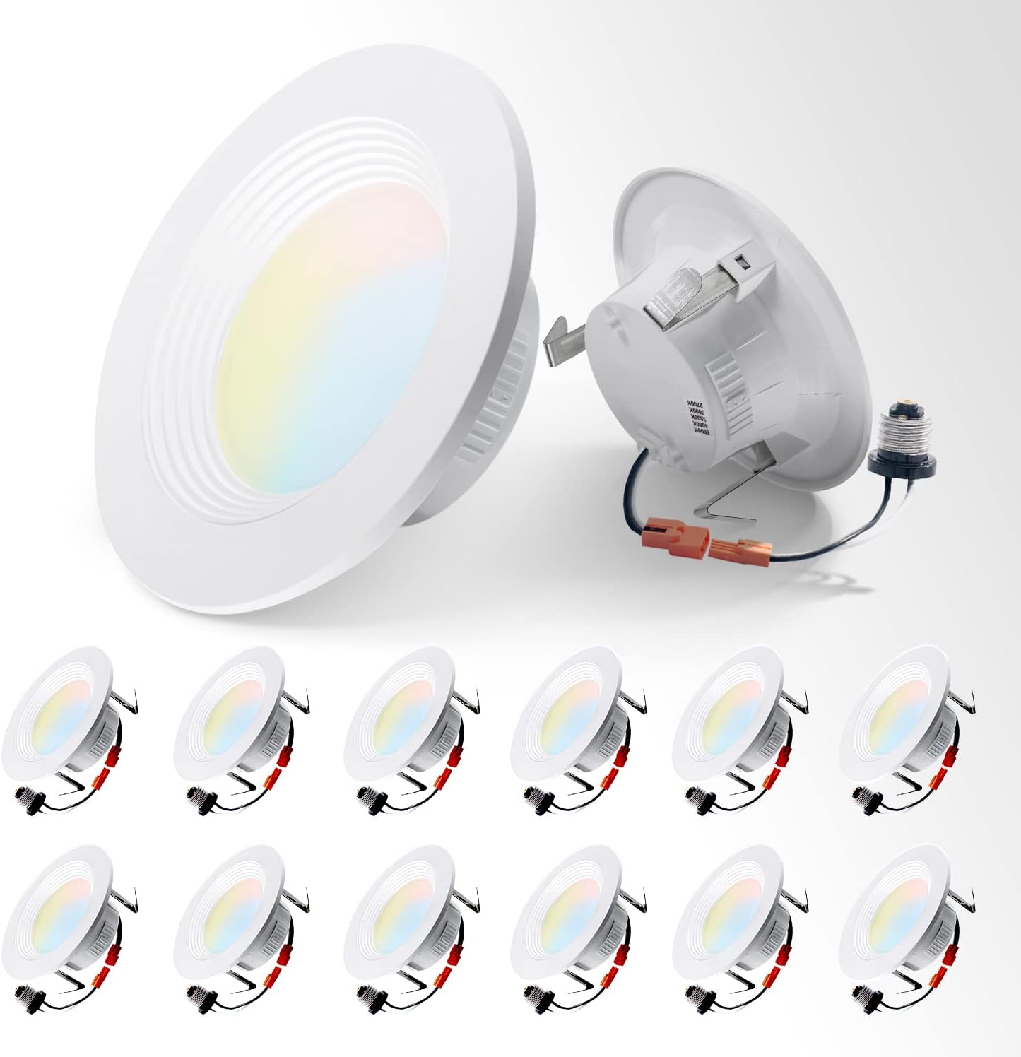 ASD Lighting LED Round Downlight Retrofit Kit 4" 8.6W 120V CCT Selectable 2700/3000/3500/4000/5000K Dimmable PC, Baffle Trim, White UL 12pack