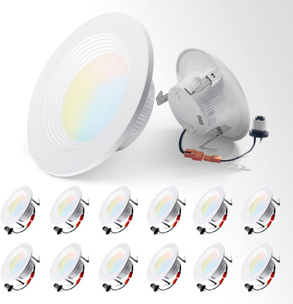 ASD Lighting LED Round Downlight Retrofit Kit 4" 8.6W 120V CCT Selectable 2700/3000/3500/4000/5000K Dimmable PC, Baffle Trim, White UL 12pack