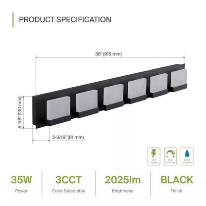 ASD Lighting LED Vanity 6-light 35W 120V Triac 3000/4000/5000K Black ETL
