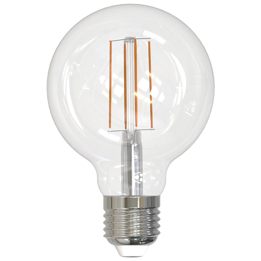 Bulbrite 7 Watt Dimmable Clear Globe G25 LED Light Bulbs with Medium (E26) Base, 3000K Soft White Light, 800 Lumens