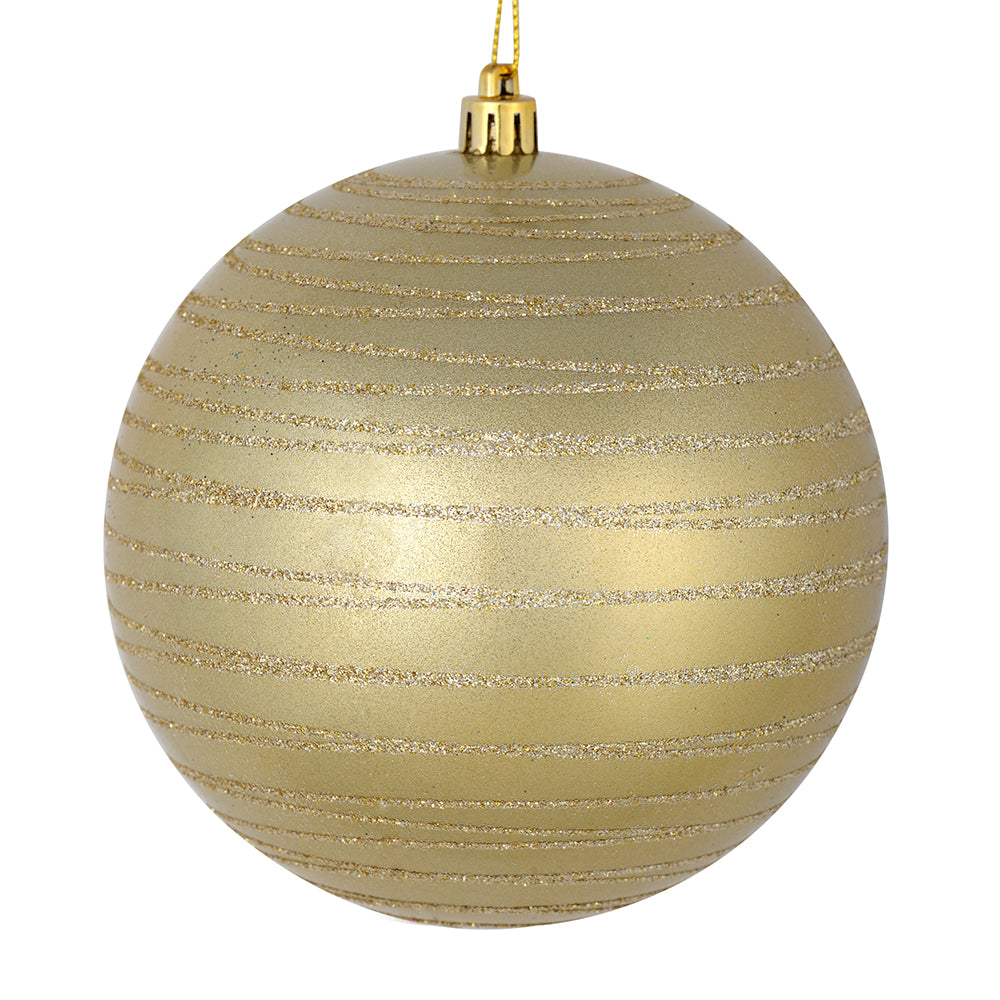 Vickerman 6" Champagne Candy Finish Ball Ornament with Glitter Lines 3 per Bag