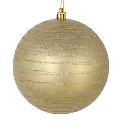 Vickerman 6" Champagne Candy Finish Ball Ornament with Glitter Lines 3 per Bag