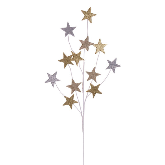 Vickerman 34" Silver Champagne and Gold Stars Glitter Spray 6 per bag.