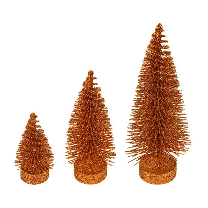 Vickerman 3"-5"-7" Copper Glitter Oval Pine Artificial Christmas Tree Set of 3