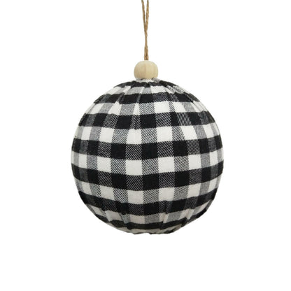 Vickerman 5" Black and White Plaid Cloth Ball Christmas Ornament 2 pieces per box