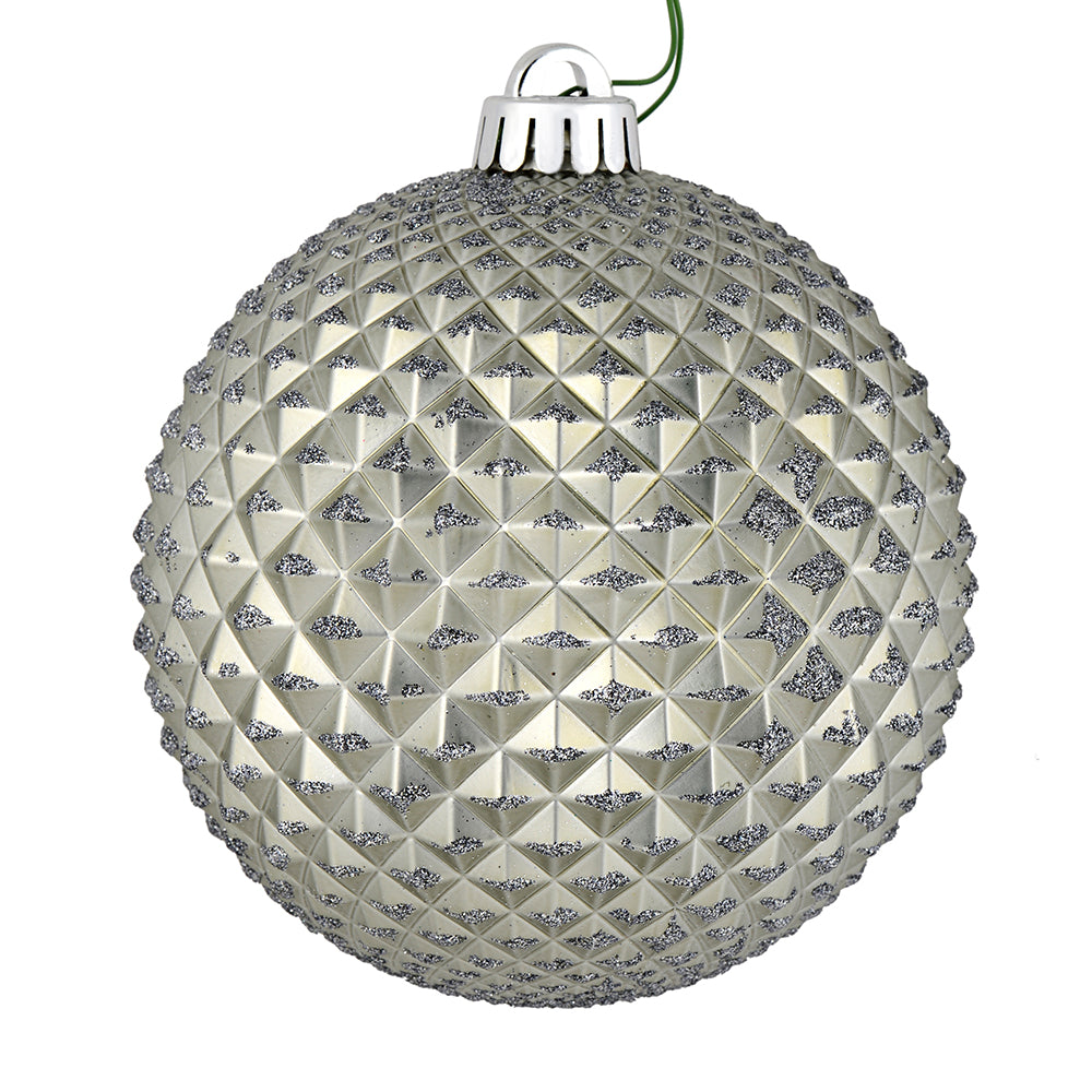 Vickerman 6" Pewter Durian Glitter Ball Ornament 4 per Bag