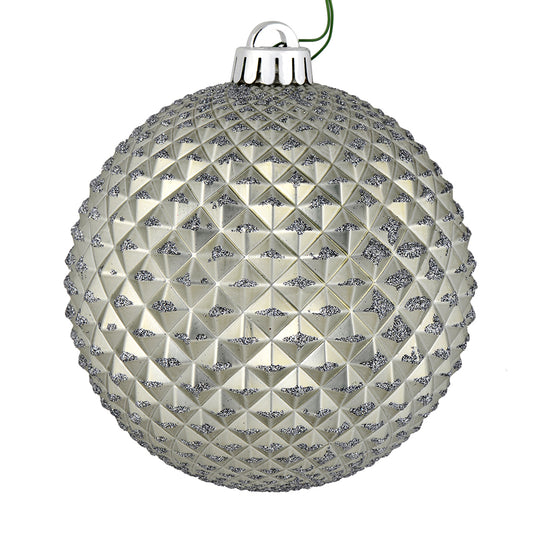 Vickerman 6" Pewter Durian Glitter Ball Ornament 4 per Bag