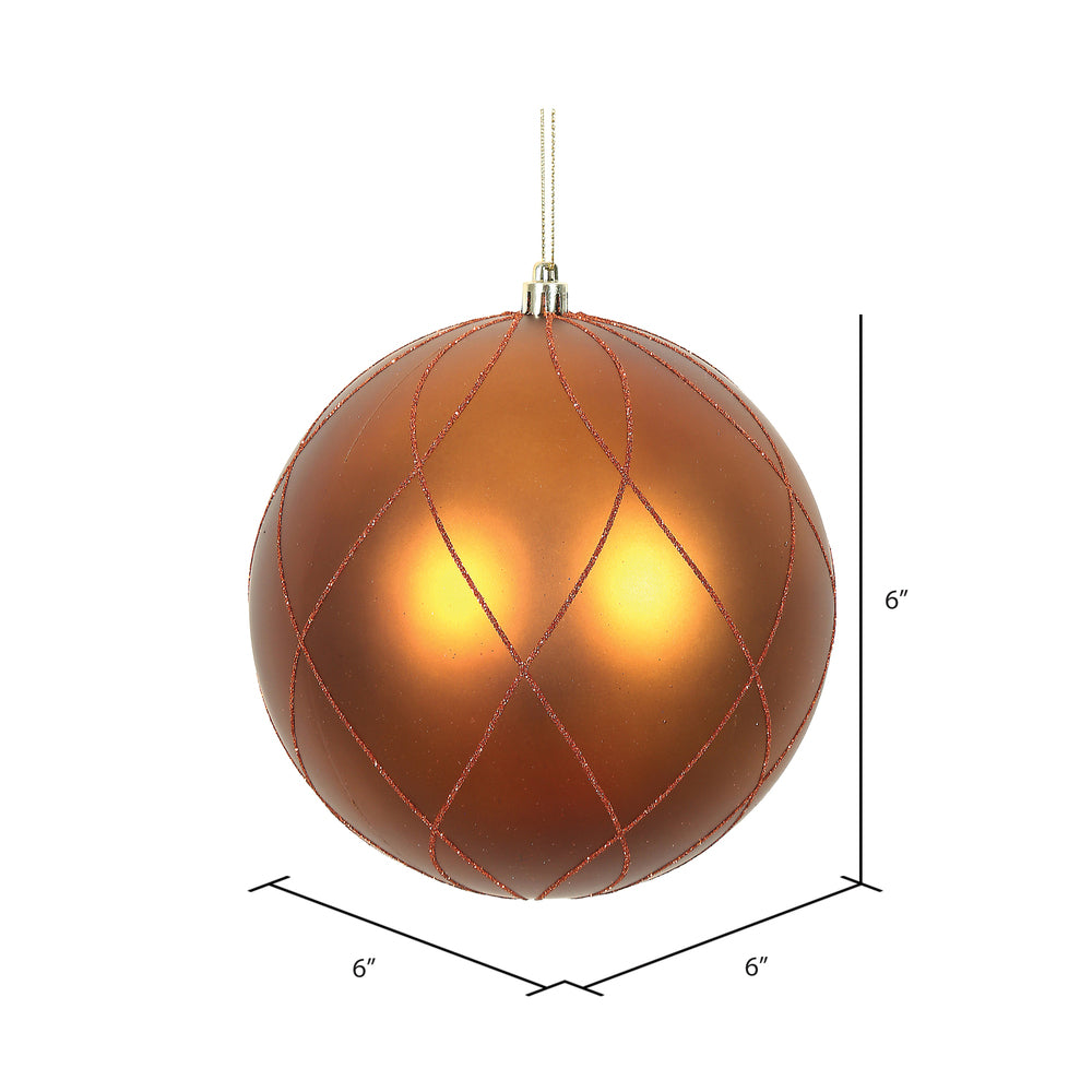 Vickerman 6" Copper Matte and Glitter Swirl Ball Ornament 3 per Box