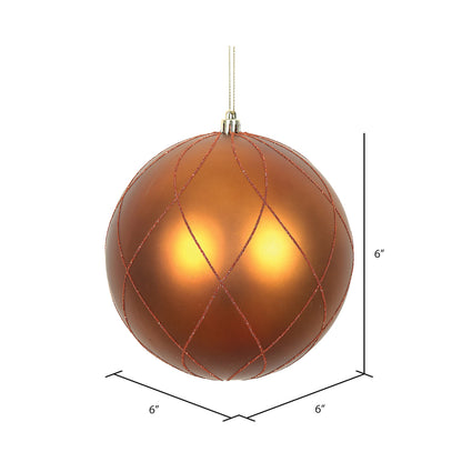 Vickerman 6" Copper Matte and Glitter Swirl Ball Ornament 3 per Box