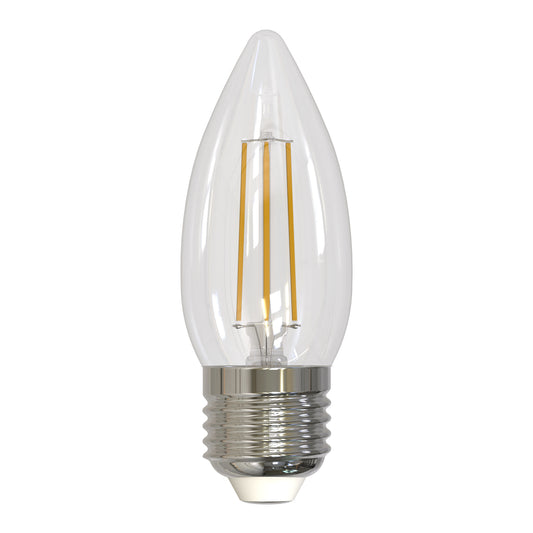 Bulbrite LED Filament 5.5 Watt Dimmable B11 Light Bulbs with Clear Glass Finish and Medium (E26) Base - 2700K (Warm White Light), 500 Lumens