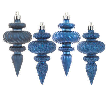 Vickerman 4" Midnight Blue 4-Finish Finial Ornament 8 per Box