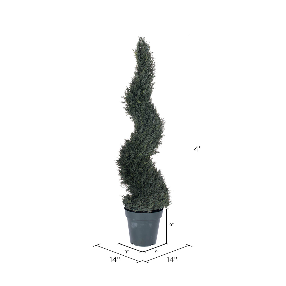 Vickerman 48" Artificial UV Resistant Pond Cypress Spiral in Two Tone Green Pot.