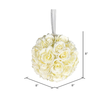 Vickerman 8" Artificial White Rose Ball.