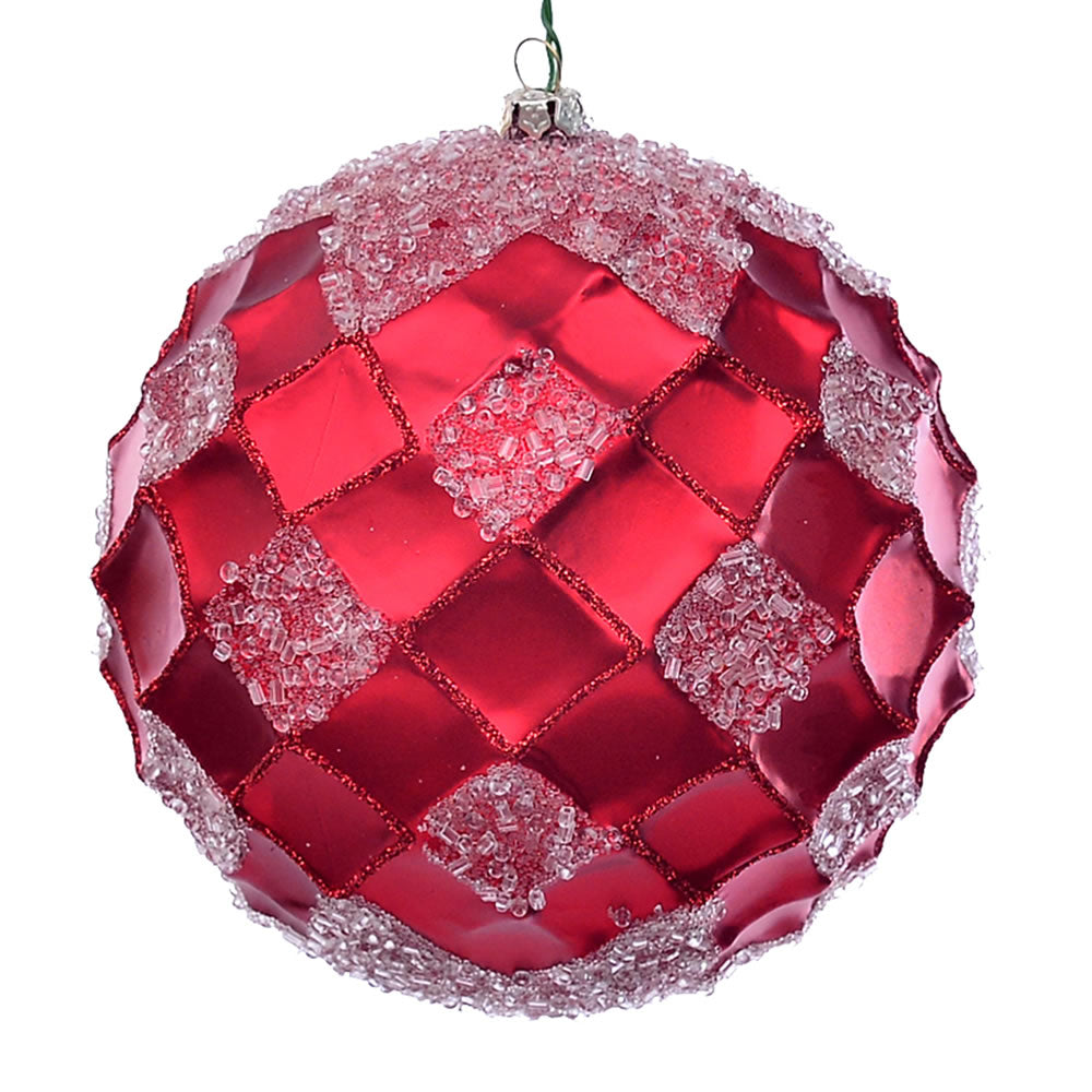 Vickerman 4.75" Red Net Beaded Ball Ornament 3 per Bag