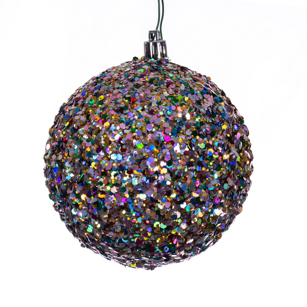 Vickerman 4" Multi-color Durian Sequin Glitter Ball Christmas Ornament 6 pieces per bag