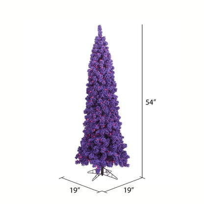 Vickerman 4.5' Flocked Purple Pencil Fir Artificial Christmas Tree Purple Dura-lit LED Lights